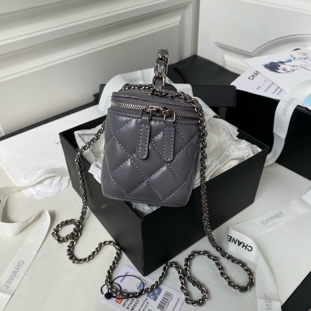 Bagsaaa Ch**el Vaniny Cosmestic Grey Top Handle Bag - 17x9.5x8cm
