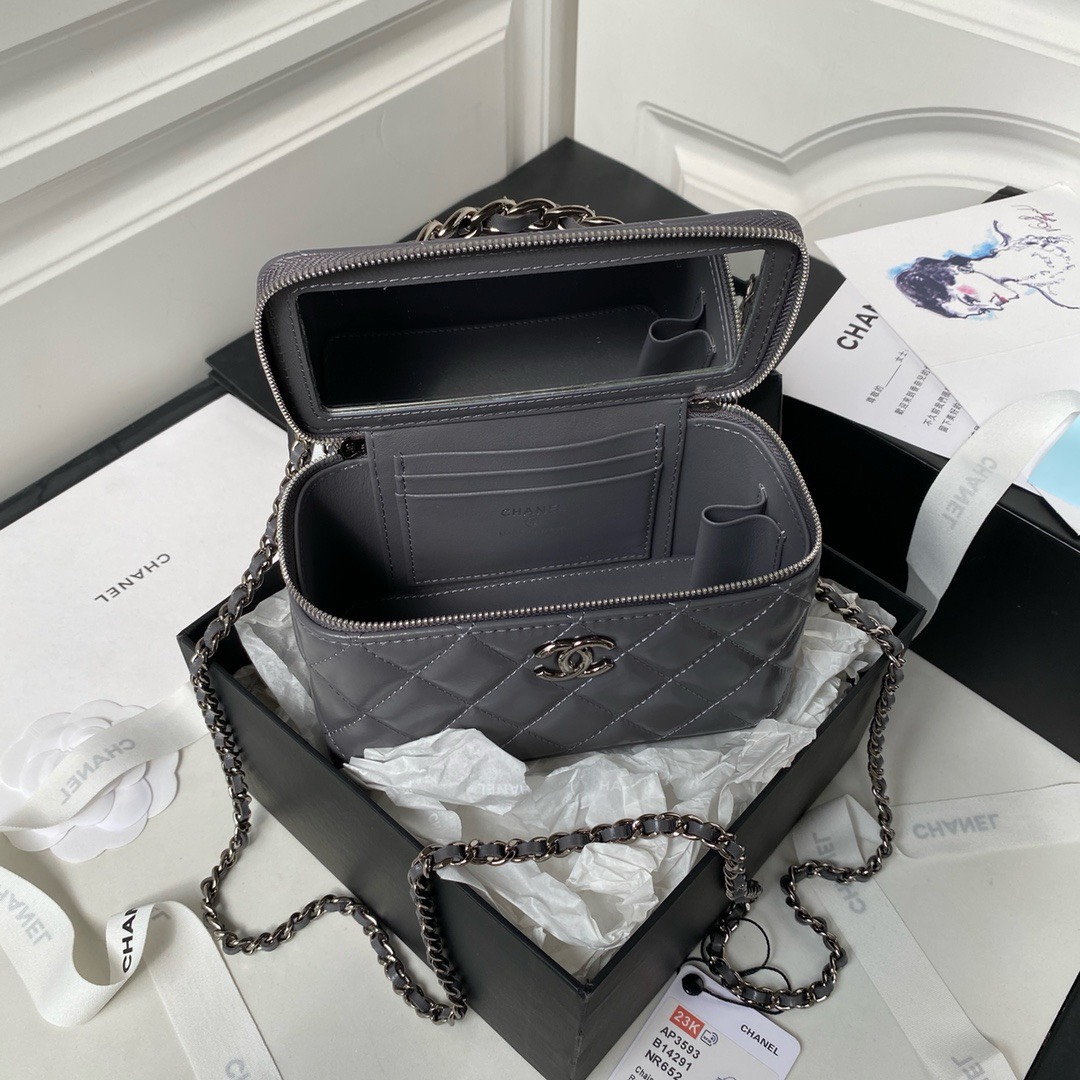 Bagsaaa Ch**el Vaniny Cosmestic Grey Top Handle Bag - 17x9.5x8cm