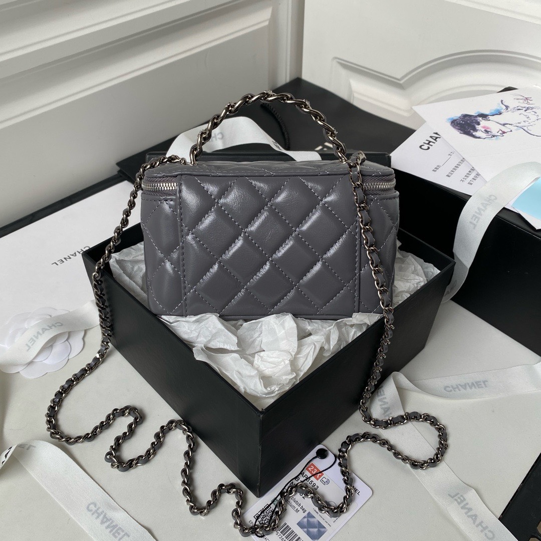 Bagsaaa Ch**el Vaniny Cosmestic Grey Top Handle Bag - 17x9.5x8cm