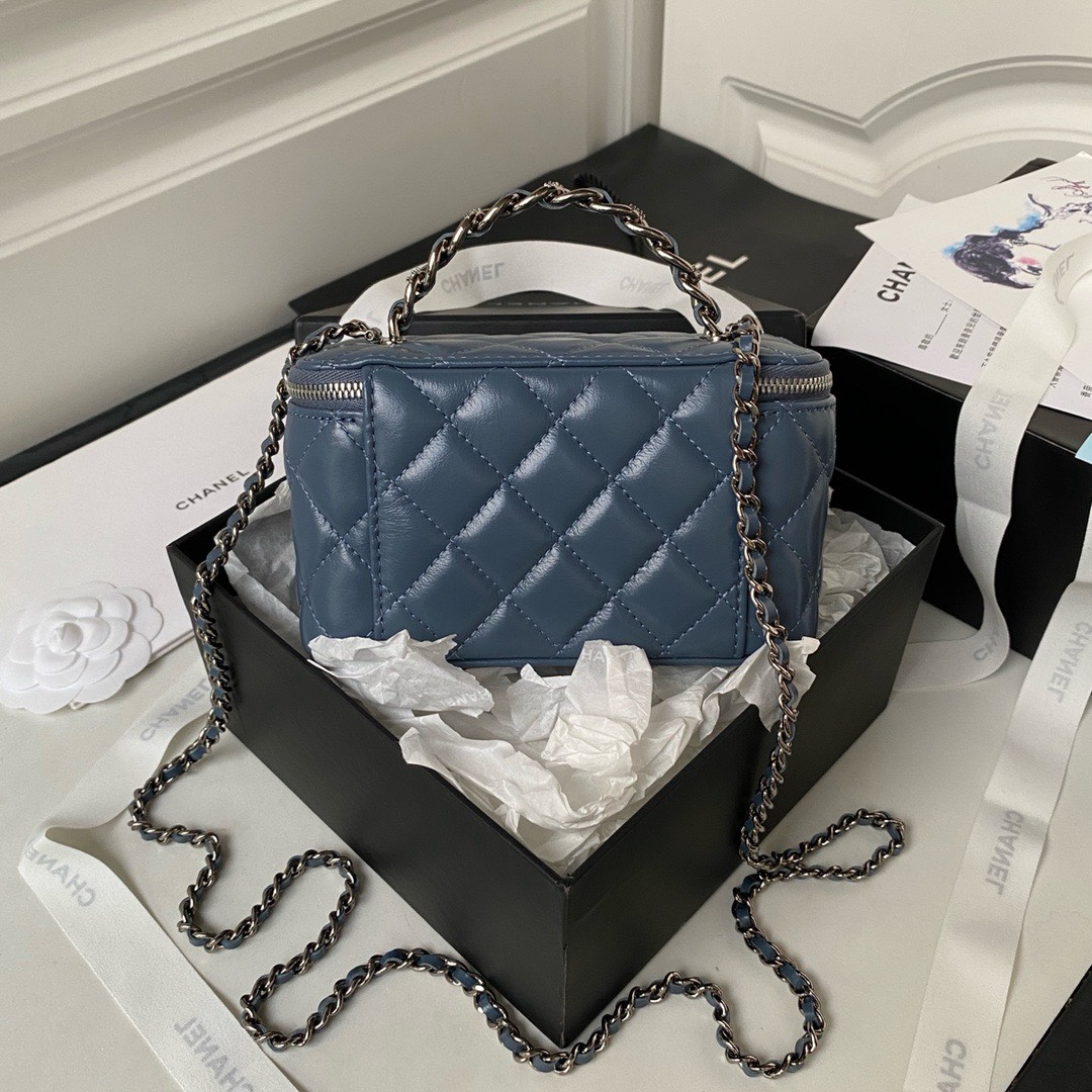 Bagsaaa Ch**el Vaniny Cosmestic Blue Top Handle Bag - 17x9.5x8cm