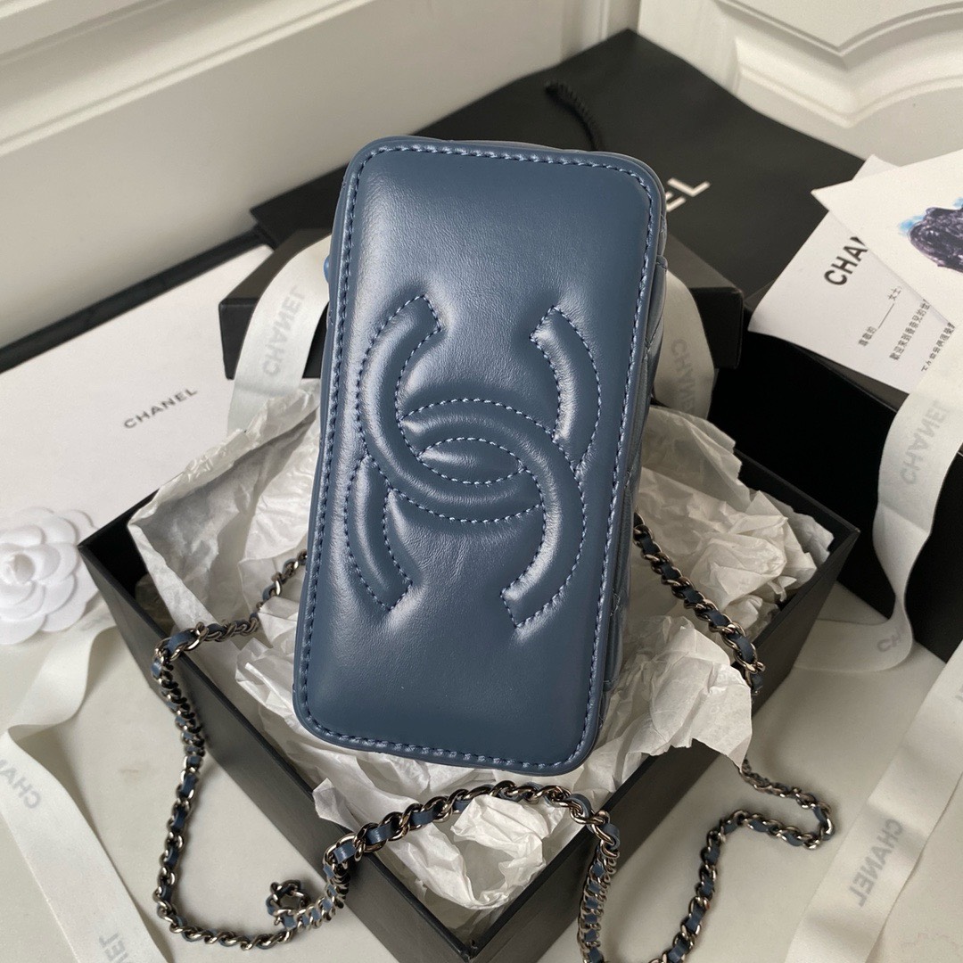 Bagsaaa Ch**el Vaniny Cosmestic Blue Top Handle Bag - 17x9.5x8cm