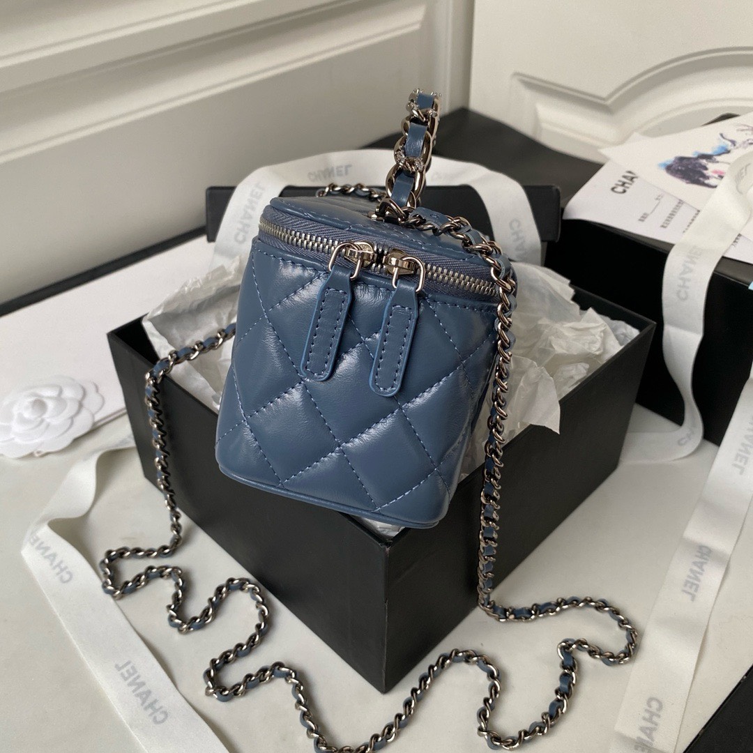 Bagsaaa Ch**el Vaniny Cosmestic Blue Top Handle Bag - 17x9.5x8cm