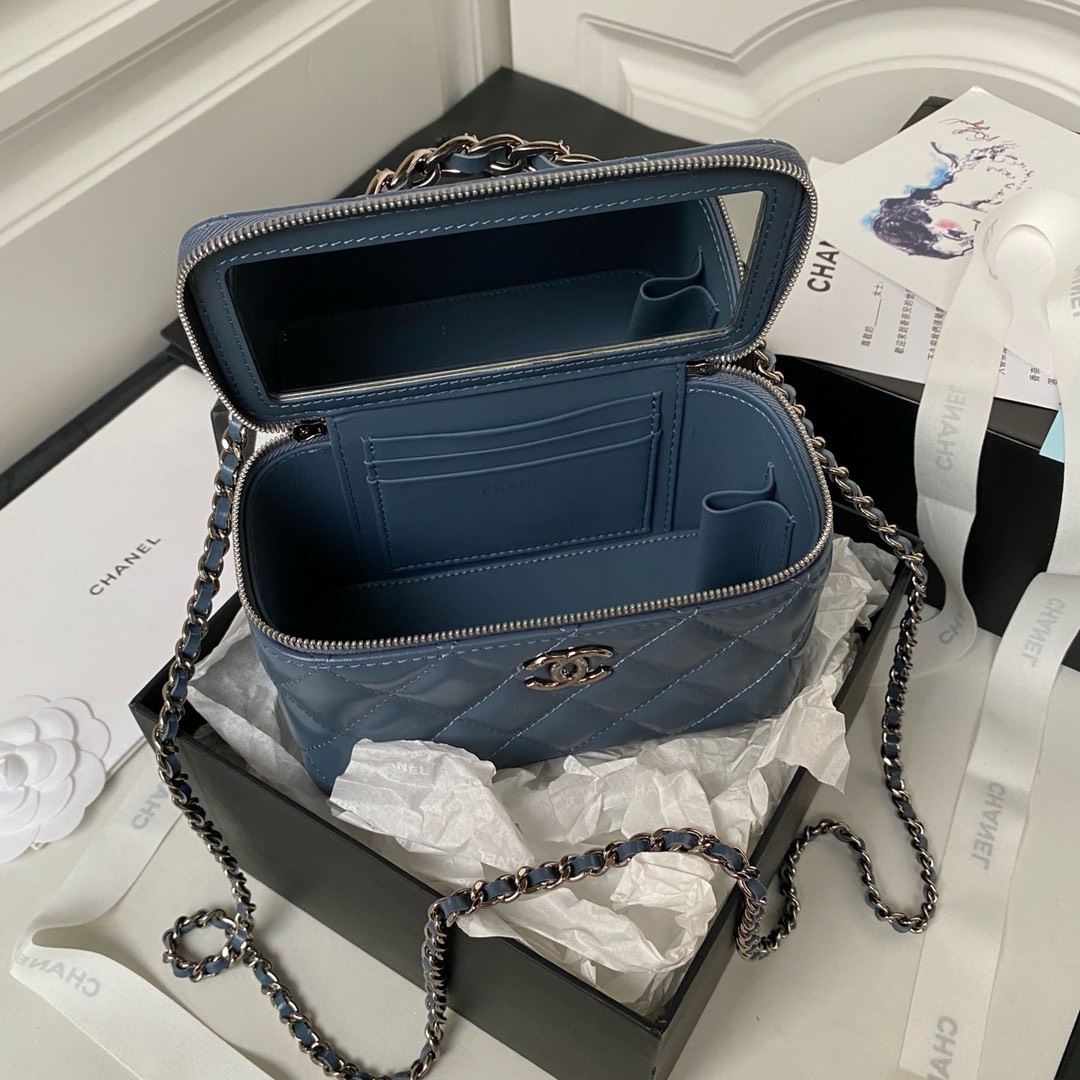 Bagsaaa Ch**el Vaniny Cosmestic Blue Top Handle Bag - 17x9.5x8cm