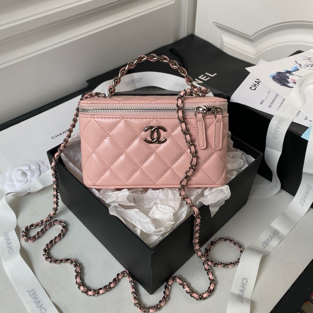 Bagsaaa Ch**el Vaniny Cosmestic Pink Top Handle Bag - 17x9.5x8cm