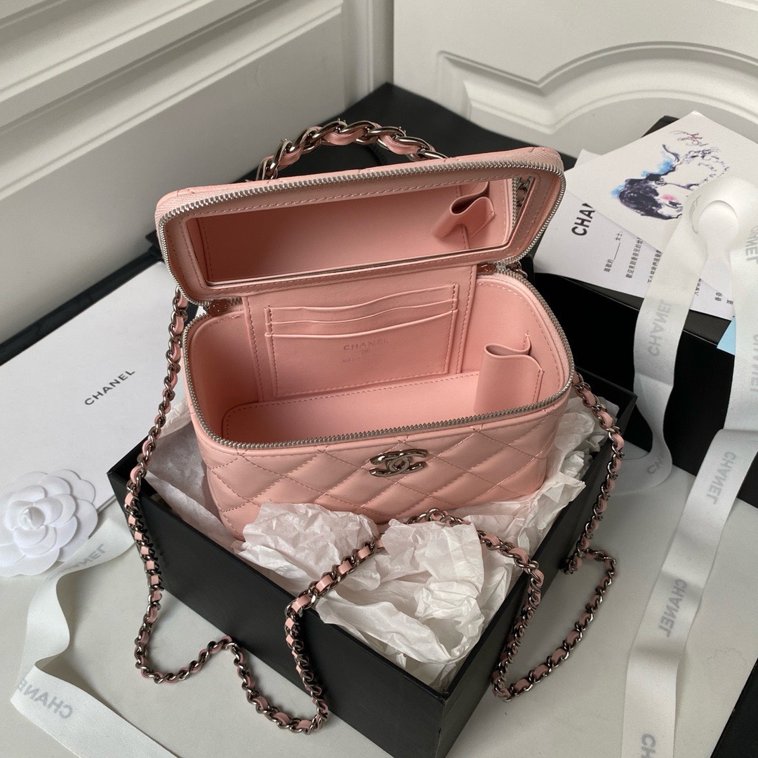 Bagsaaa Ch**el Vaniny Cosmestic Pink Top Handle Bag - 17x9.5x8cm