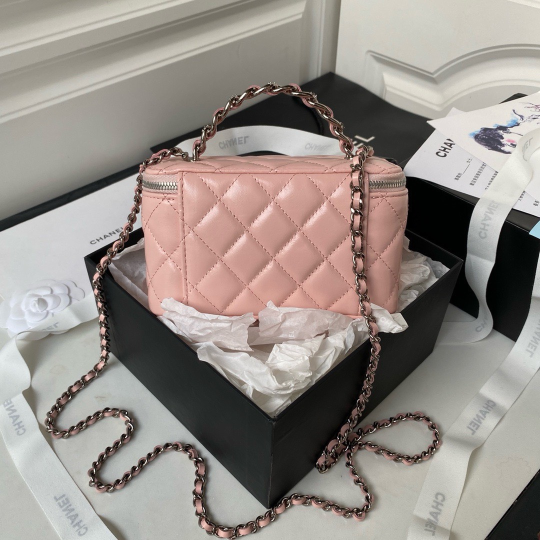 Bagsaaa Ch**el Vaniny Cosmestic Pink Top Handle Bag - 17x9.5x8cm