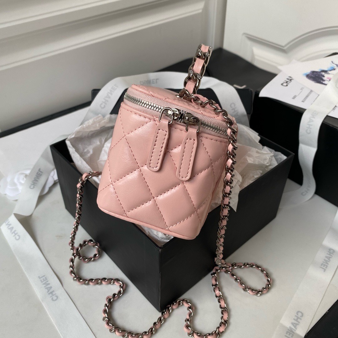 Bagsaaa Ch**el Vaniny Cosmestic Pink Top Handle Bag - 17x9.5x8cm