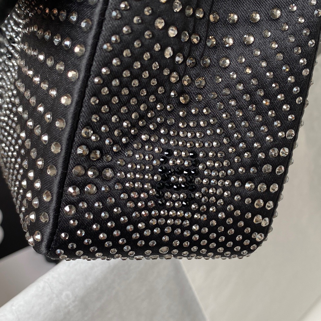 Bagsaaa Ch**el Denim, Rhinestones & silver metal Black & silver - 25cm