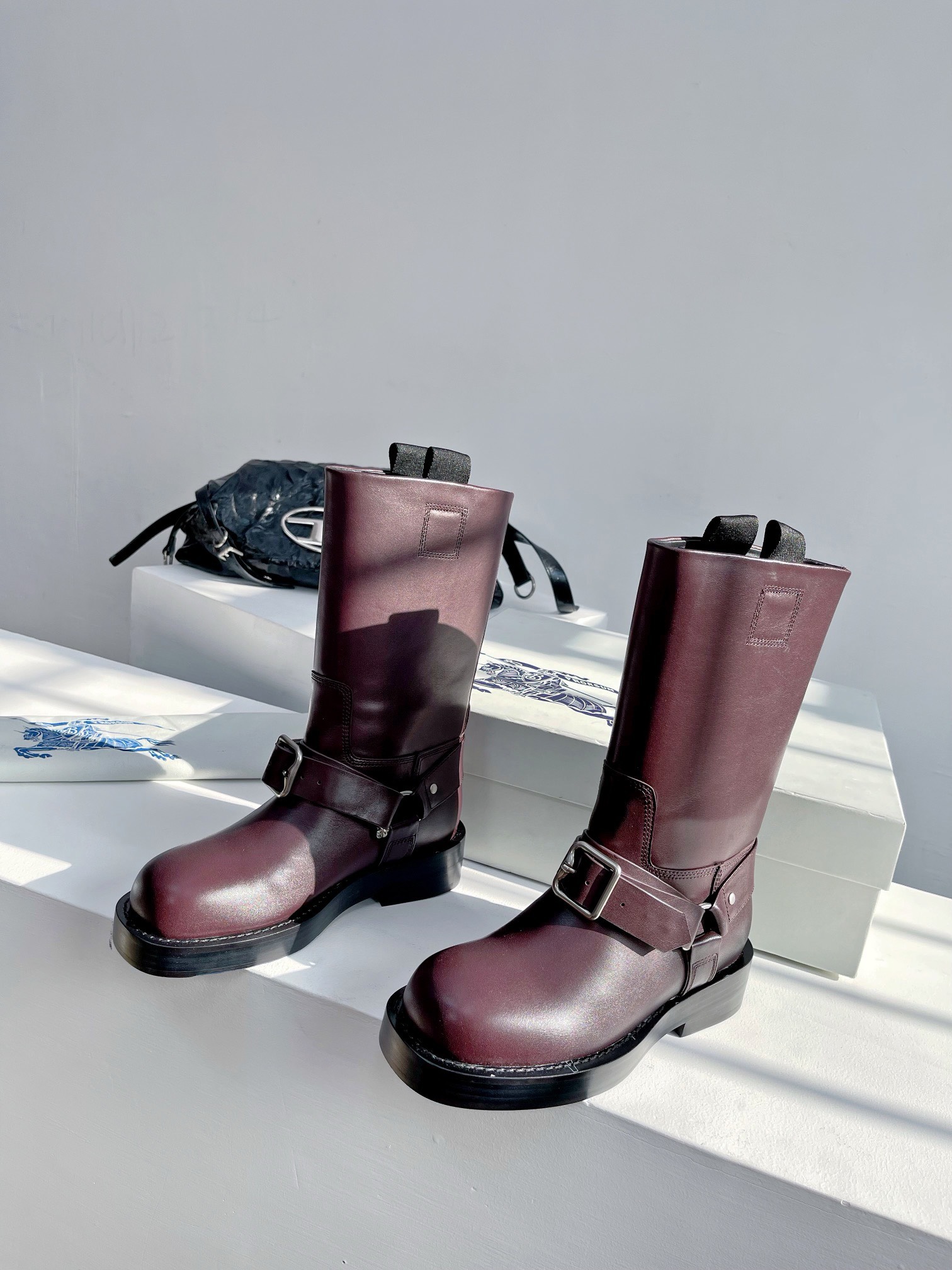 Bagsaaa Bv*b*rry Burgundy Leather Boots