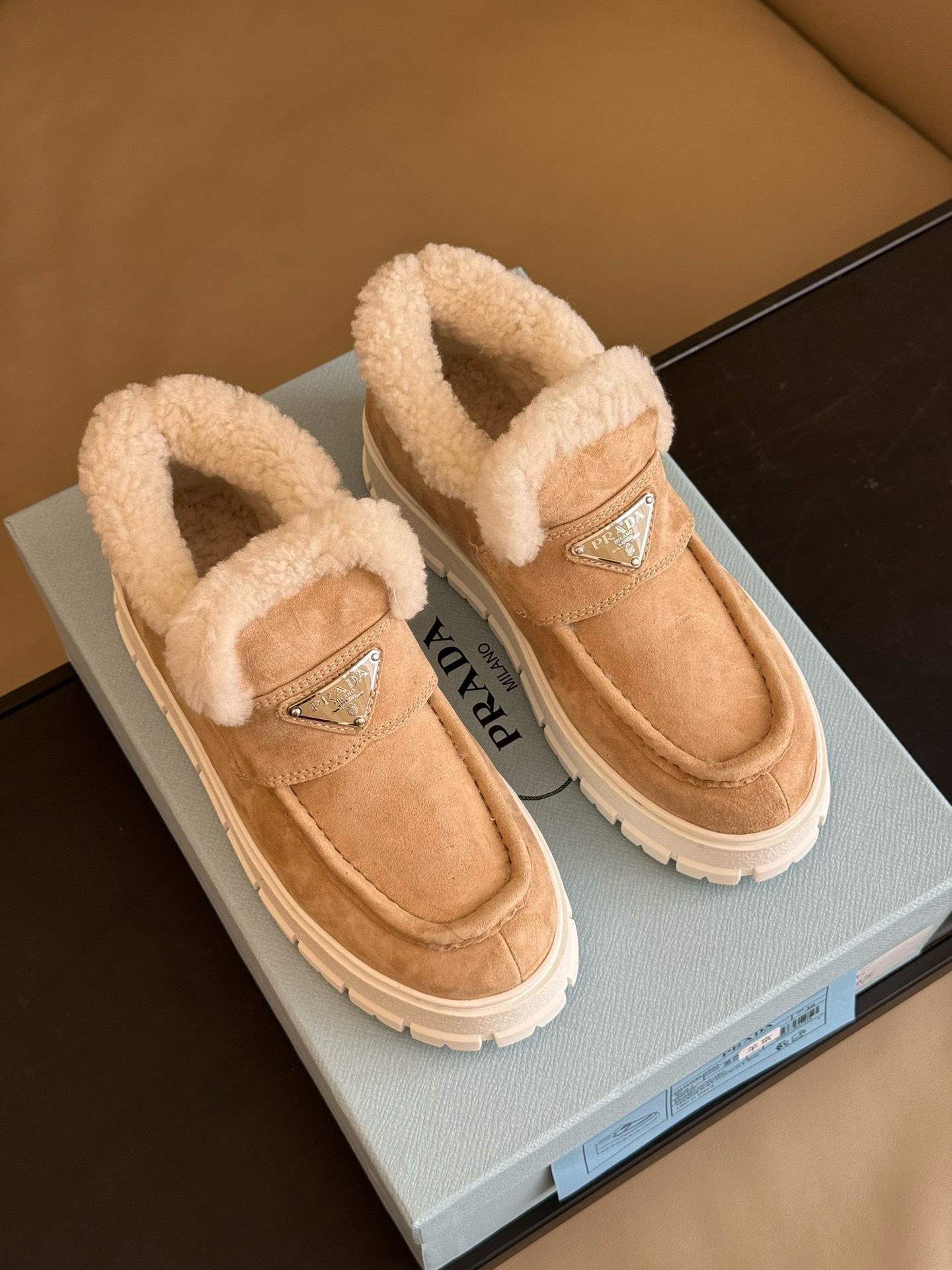 Bagsaaa Pra*a Brown Suede Loafer Booties 