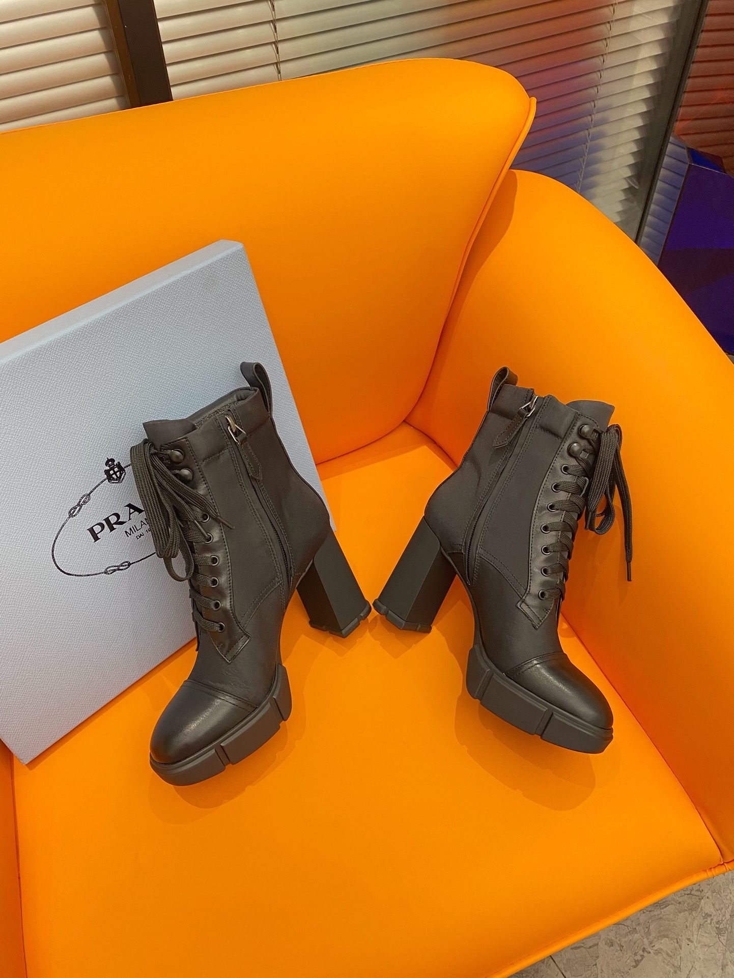 Bagsaaa Pra*a Ankle Re-Nylon and leather Boots