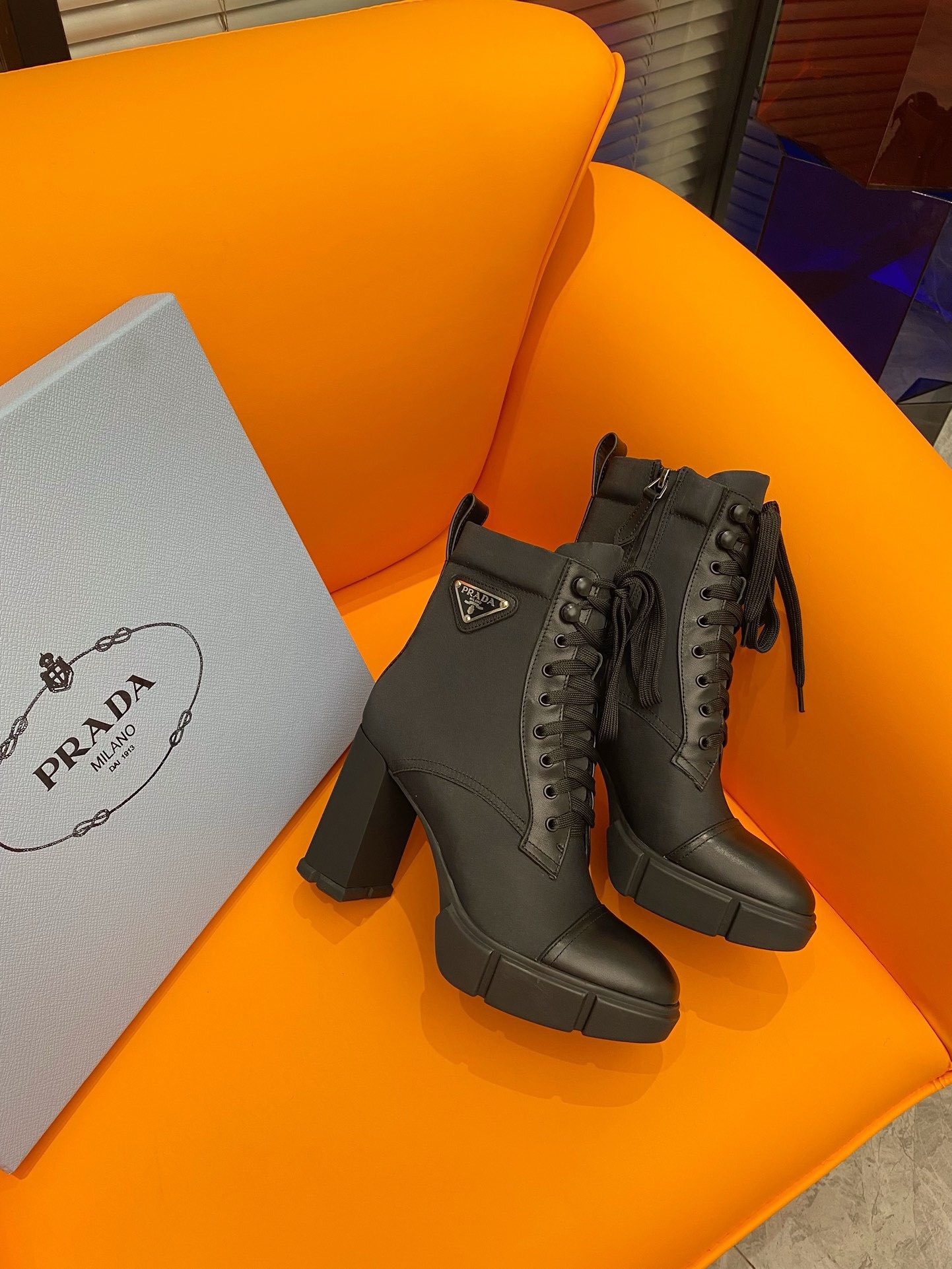 Bagsaaa Pra*a Ankle Re-Nylon and leather Boots