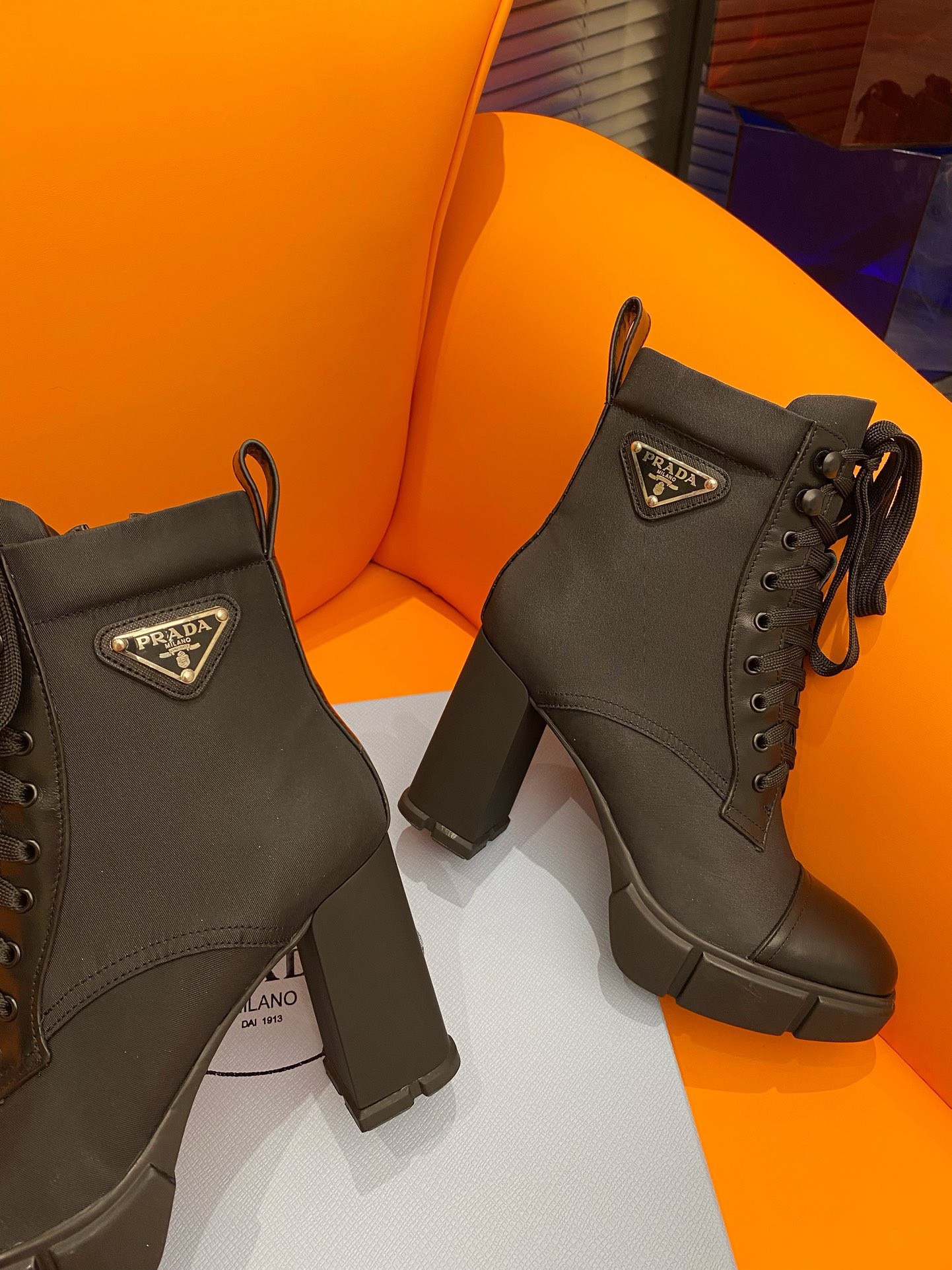 Bagsaaa Pra*a Ankle Re-Nylon and leather Boots