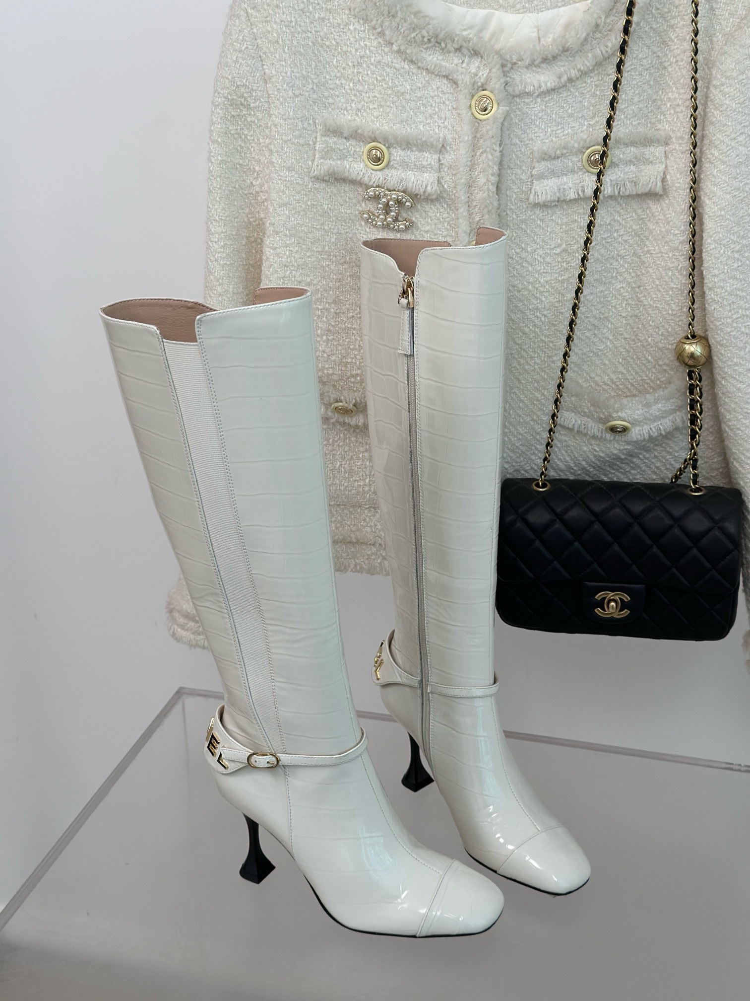 Bagsaaa Ch**el White Long Boots
