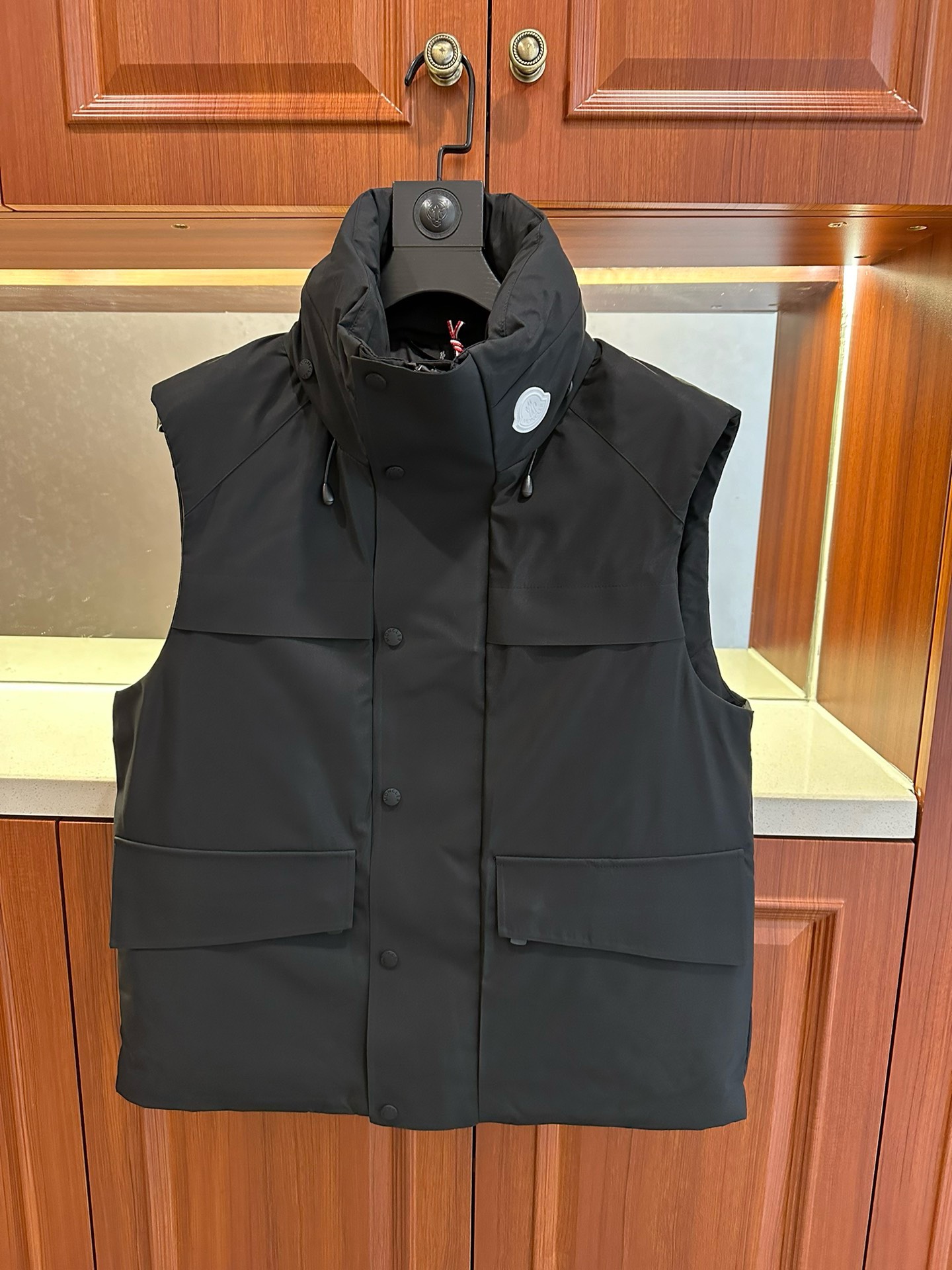 Bagsaa Moncle Hyke Vanil Printed Down Waistcoat In Black