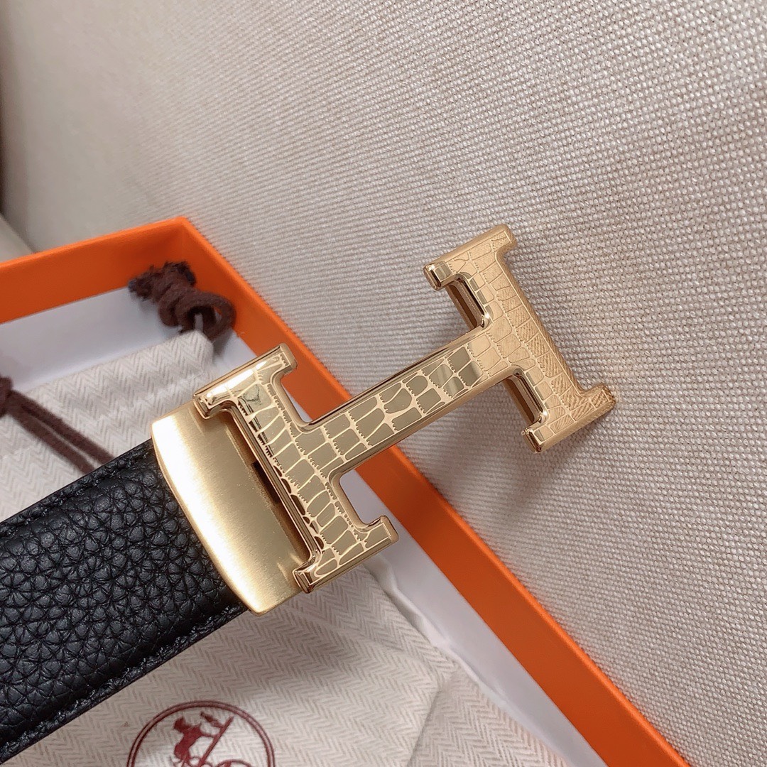 Bagsaaa H**me5 Clemence Black Belt Gold Hardware - 3.5cm