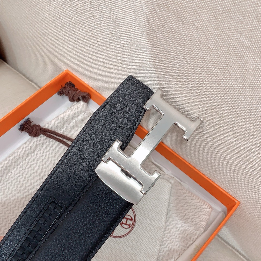 Bagsaaa H**me5 Clemence Black Belt Silver Hardware - 3.5cm