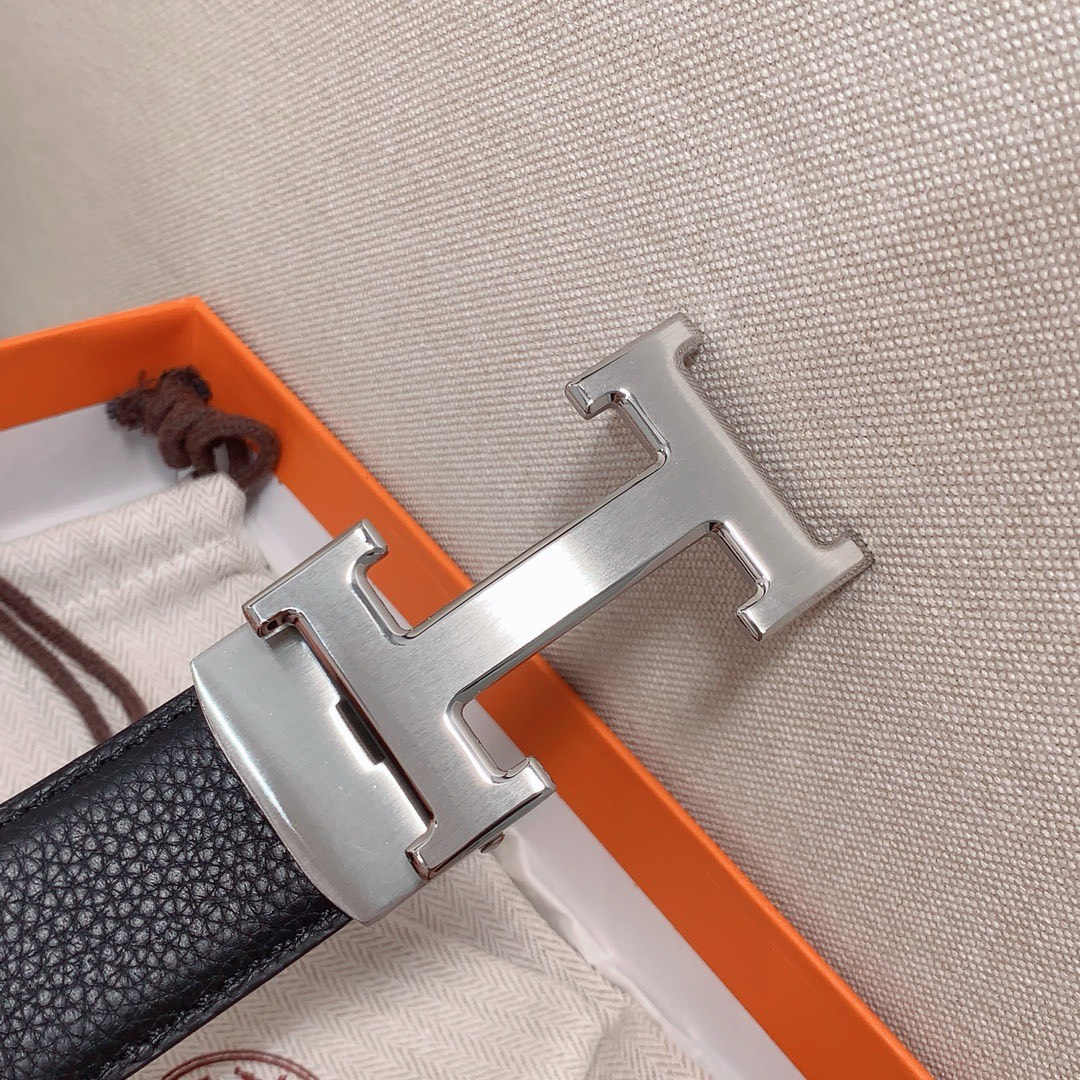 Bagsaaa H**me5 Clemence Black Belt Silver Hardware - 3.5cm
