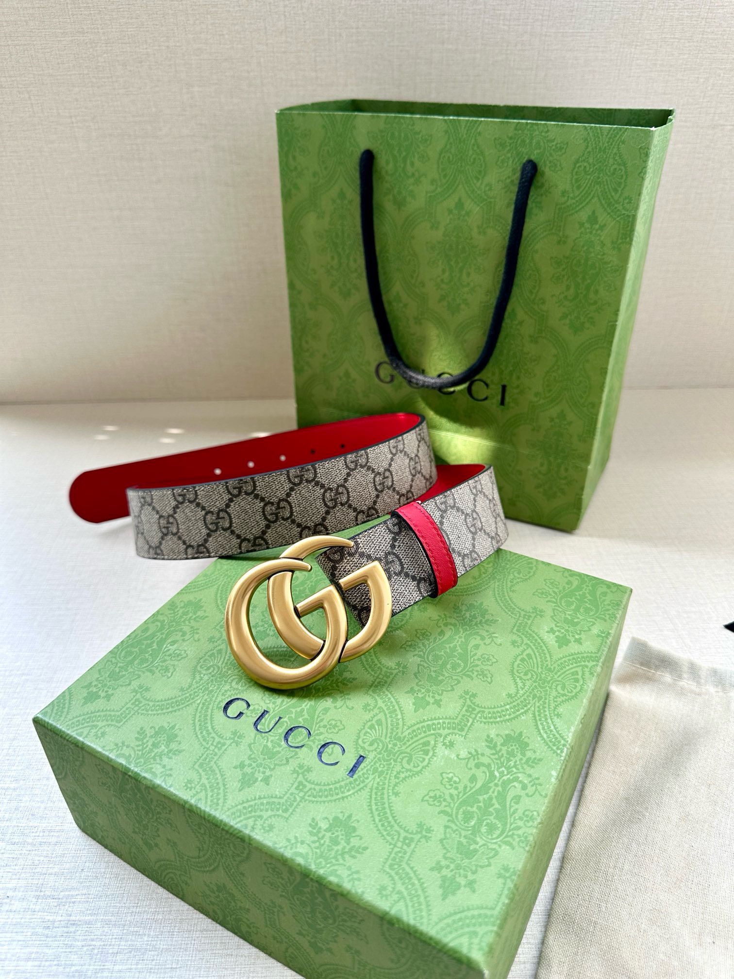 Bagsaaa Gvc*1 Belt In Beige Ebony and Red - 3.8cm