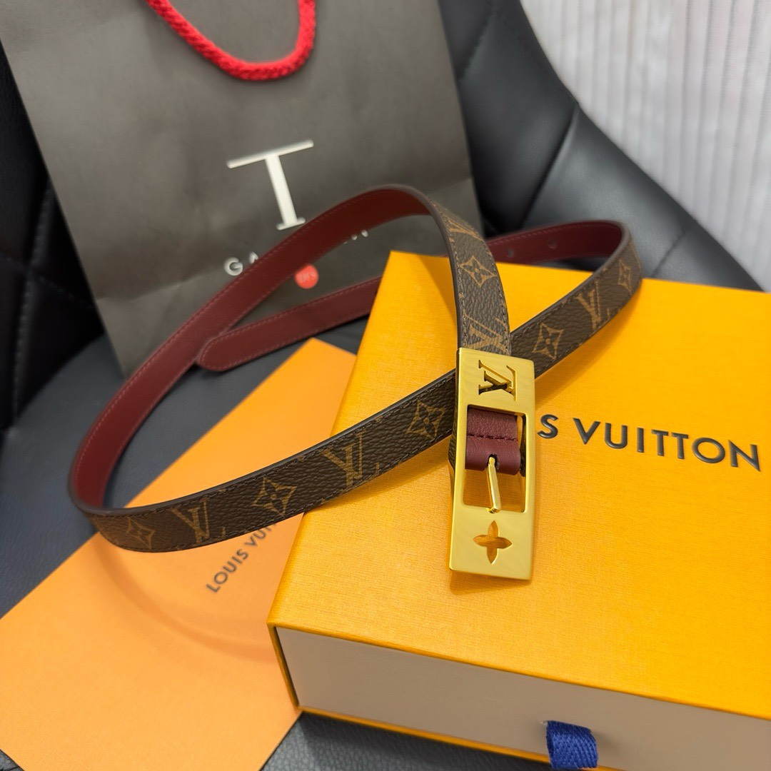 Bagsaaa L0vis Vvtt0n Duo Monogram Belt in Brown - 1.8cm