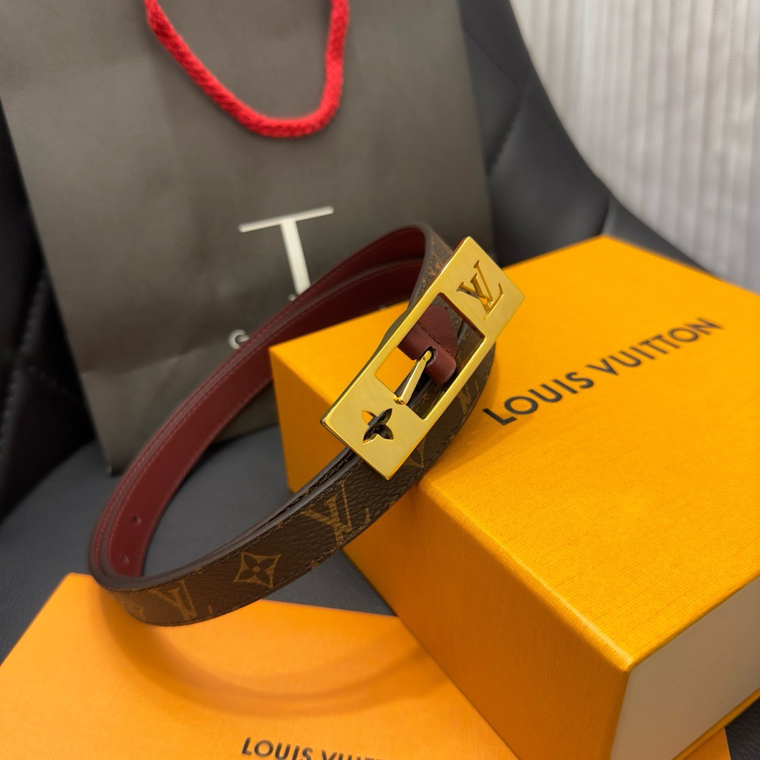 Bagsaaa L0vis Vvtt0n Duo Monogram Belt in Brown - 1.8cm