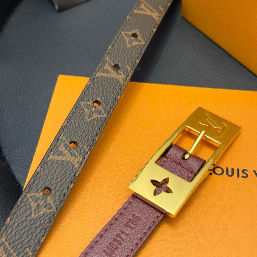 Bagsaaa L0vis Vvtt0n Duo Monogram Belt in Brown - 1.8cm