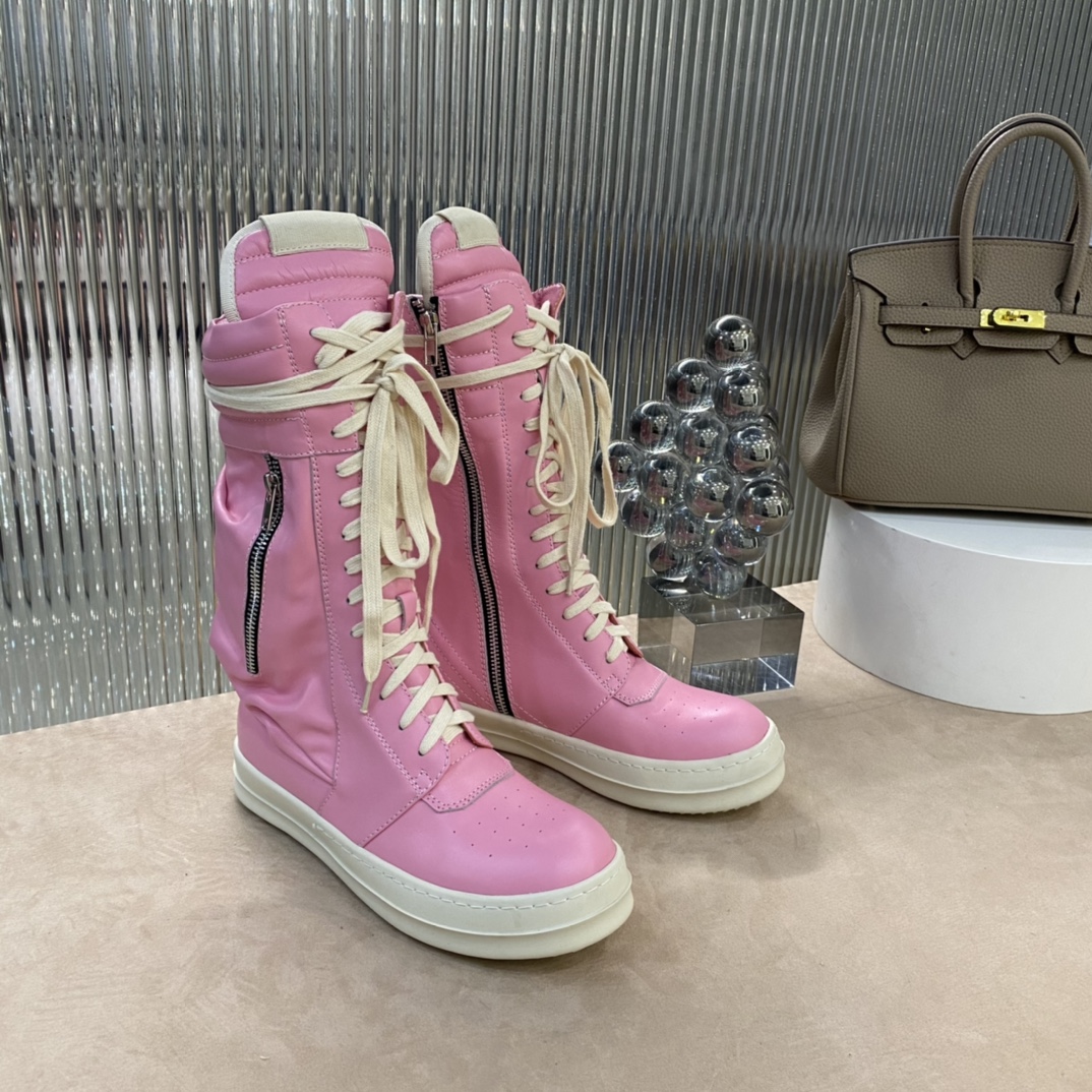 Bagsaaa Rick Owens Pink Leather Sneaker Boots