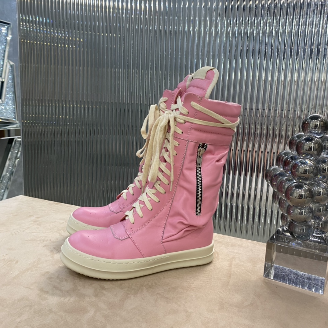 Bagsaaa Rick Owens Pink Leather Sneaker Boots
