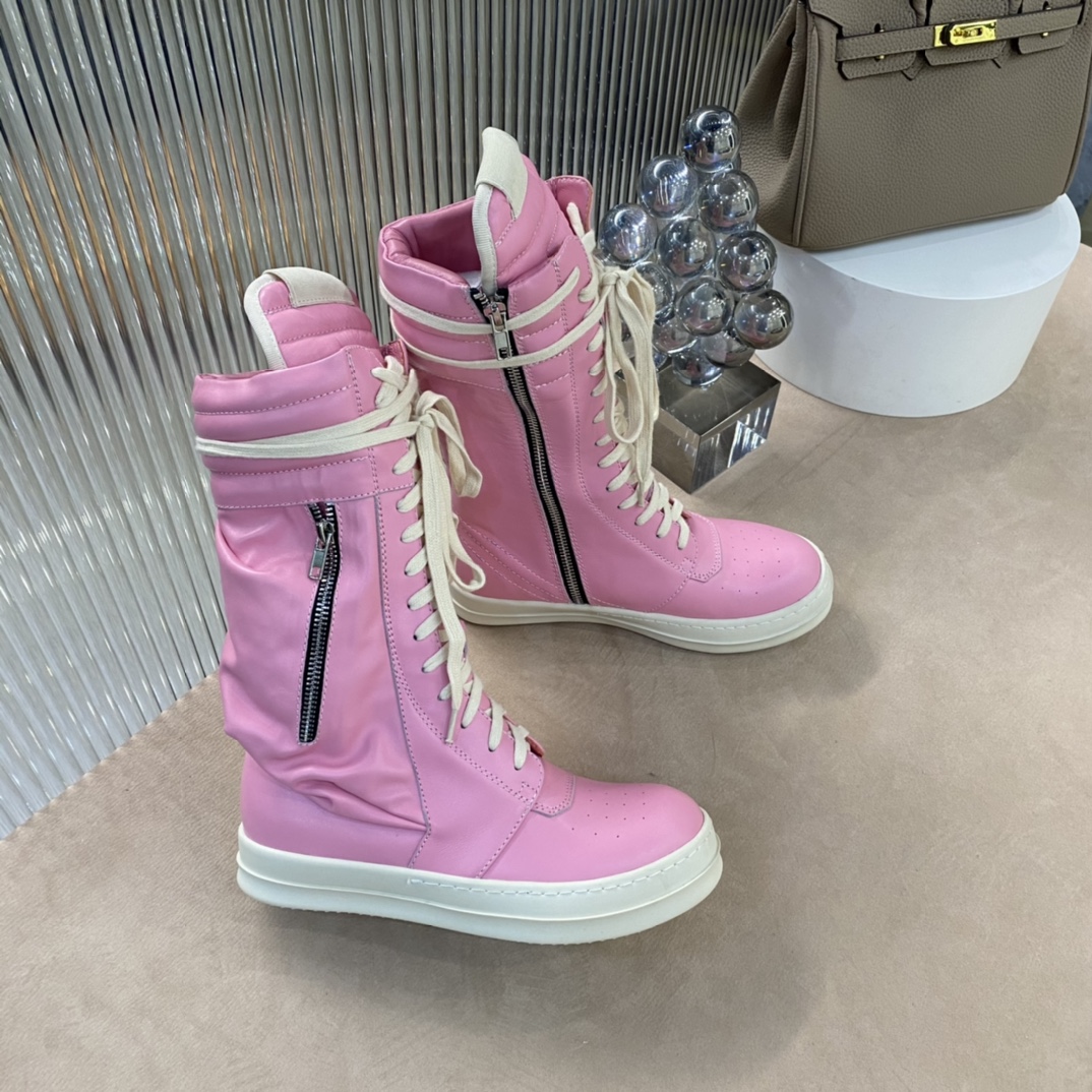 Bagsaaa Rick Owens Pink Leather Sneaker Boots