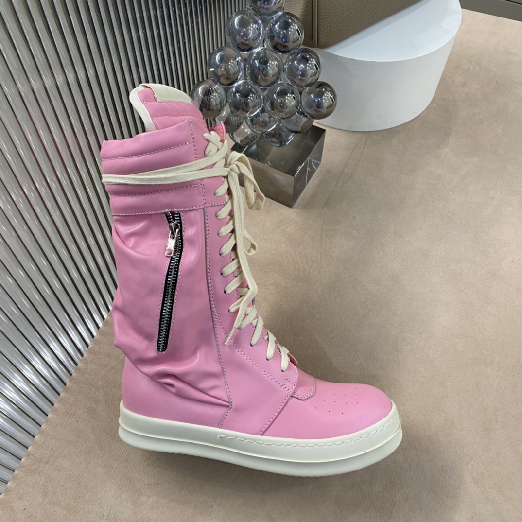 Bagsaaa Rick Owens Pink Leather Sneaker Boots