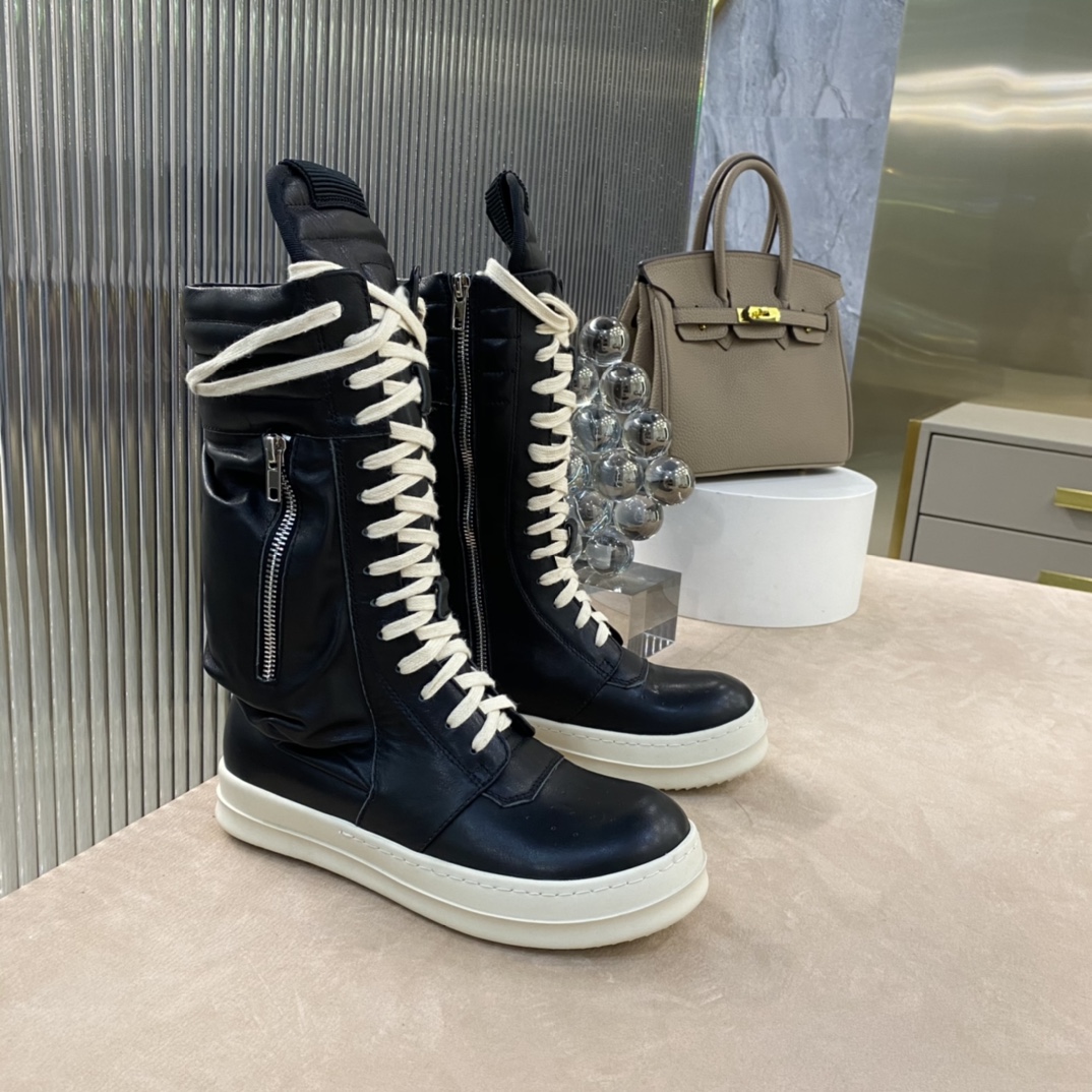 Bagsaaa Rick Owens Black Leather Sneaker Boots
