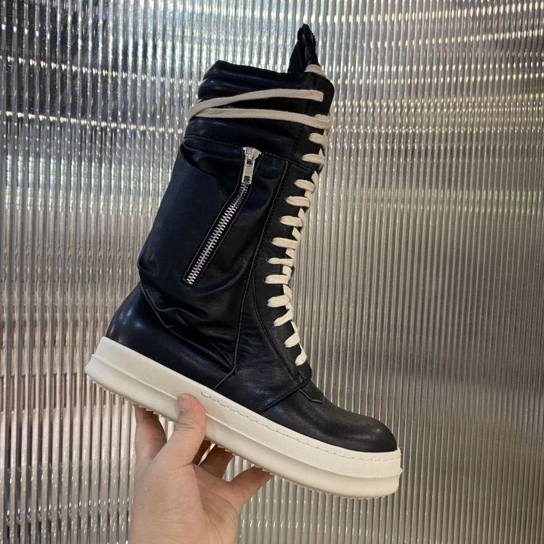 Bagsaaa Rick Owens Black Leather Sneaker Boots