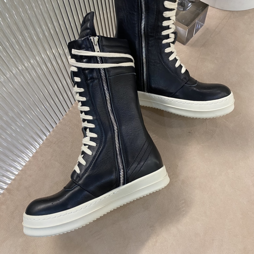 Bagsaaa Rick Owens Black Leather Sneaker Boots