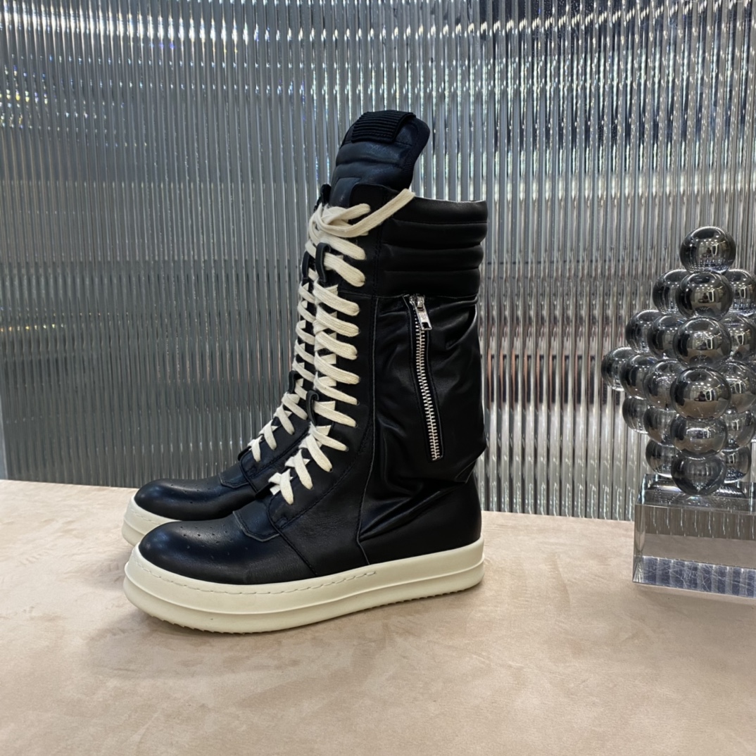 Bagsaaa Rick Owens Black Leather Sneaker Boots
