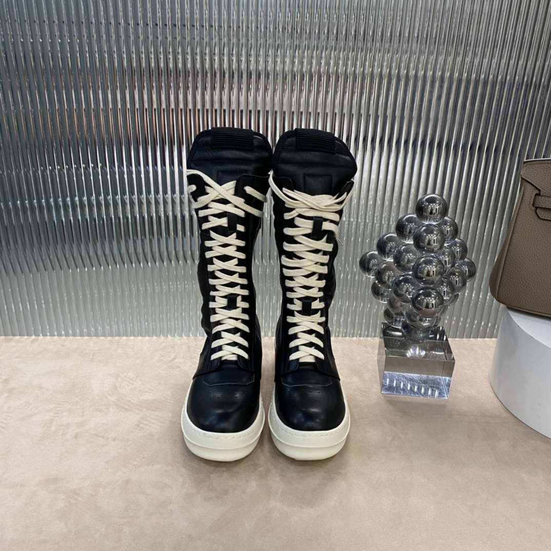Bagsaaa Rick Owens Black Leather Sneaker Boots