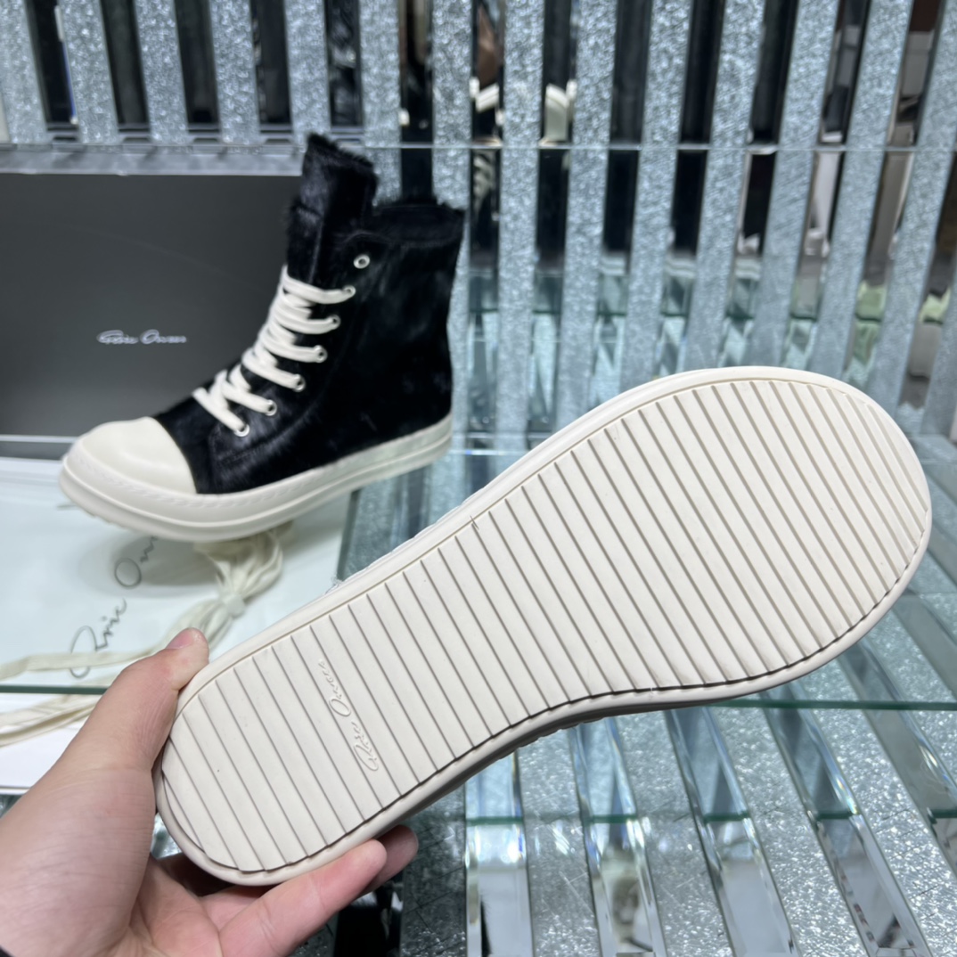 Bagsaaa Rick Owens Pony Hair High-Top Leather Sneakers black