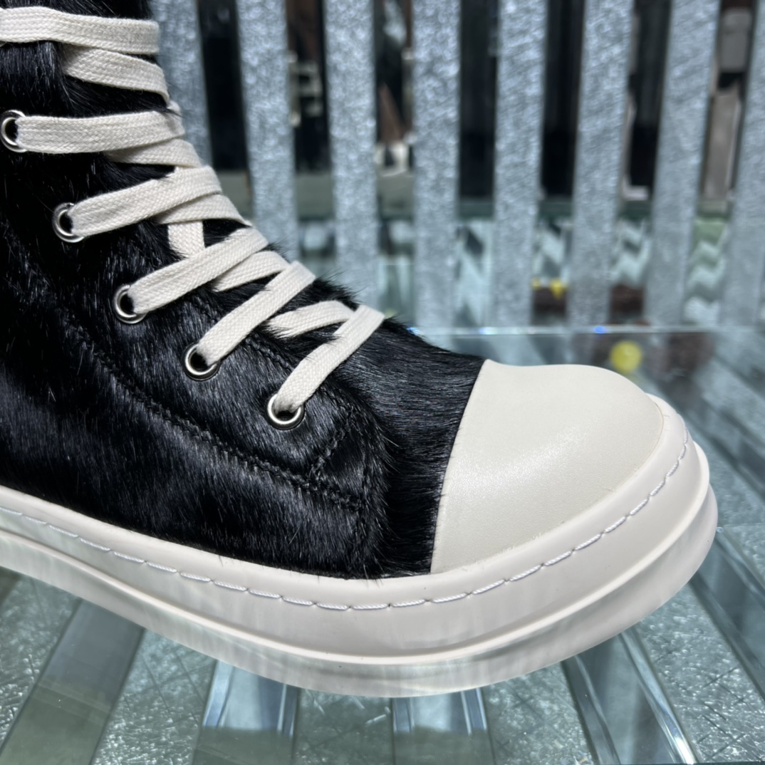 Bagsaaa Rick Owens Pony Hair High-Top Leather Sneakers black