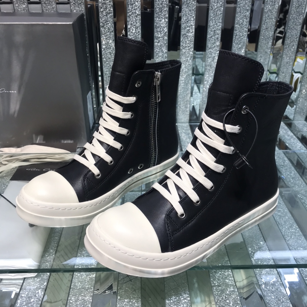 Bagsaaa Rick Owens High-Top Leather Sneakers In Black