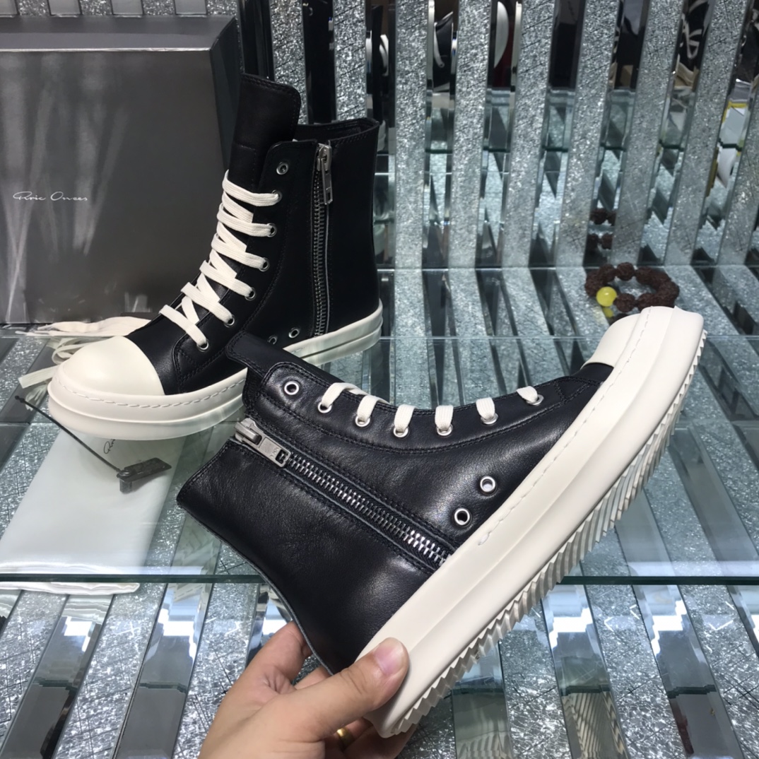 Bagsaaa Rick Owens High-Top Leather Sneakers In Black