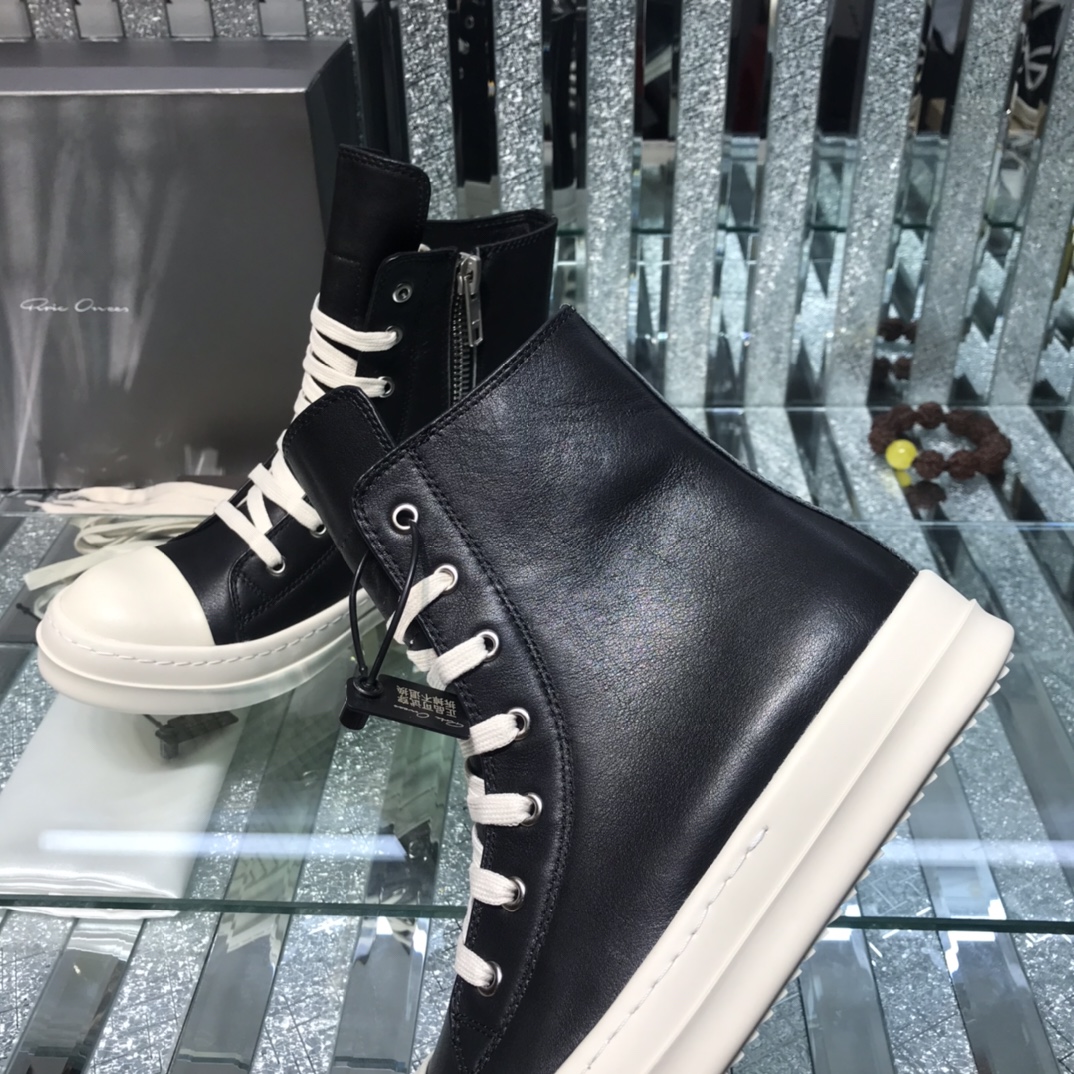 Bagsaaa Rick Owens High-Top Leather Sneakers In Black