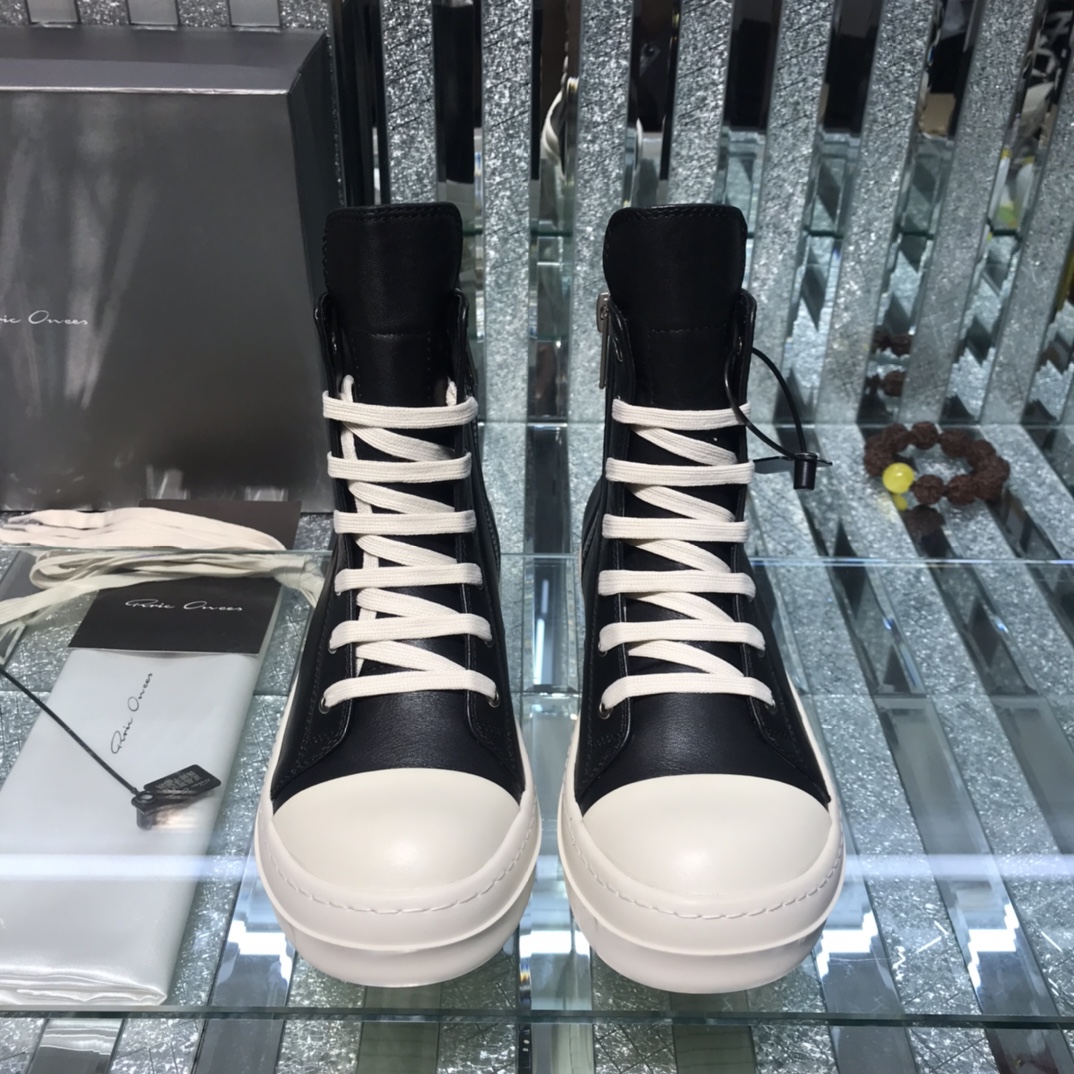 Bagsaaa Rick Owens High-Top Leather Sneakers In Black