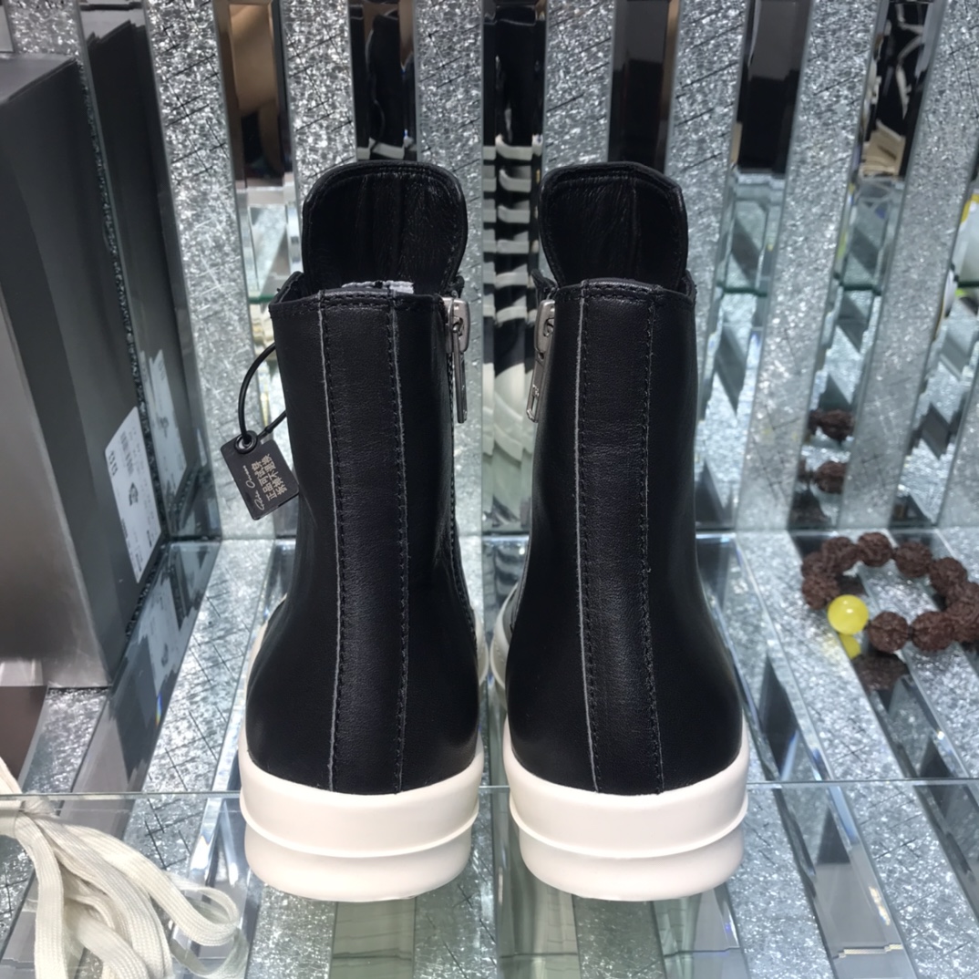 Bagsaaa Rick Owens High-Top Leather Sneakers In Black