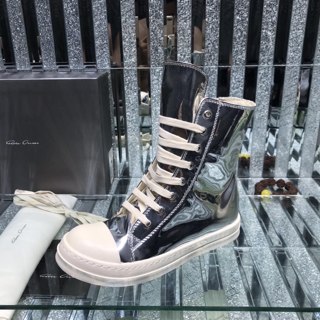 Bagsaaa Rick Owens High-Top Leather Sneakers In Silver