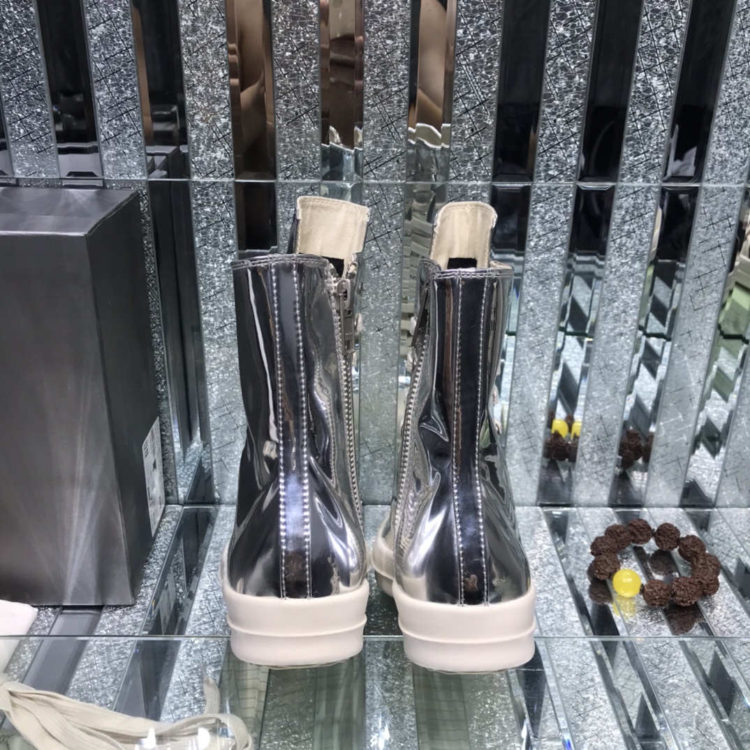 Bagsaaa Rick Owens High-Top Leather Sneakers In Silver