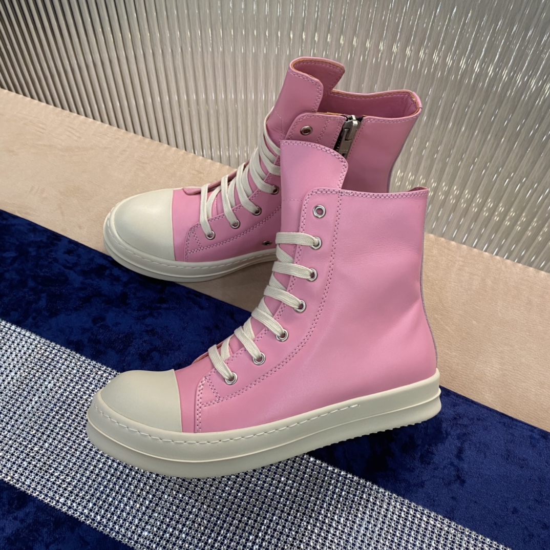 Bagsaaa Rick Owens High-Top Leather Sneakers In Pink