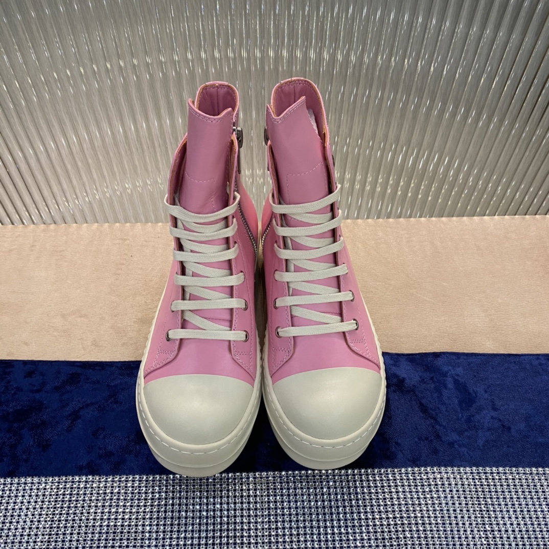 Bagsaaa Rick Owens High-Top Leather Sneakers In Pink
