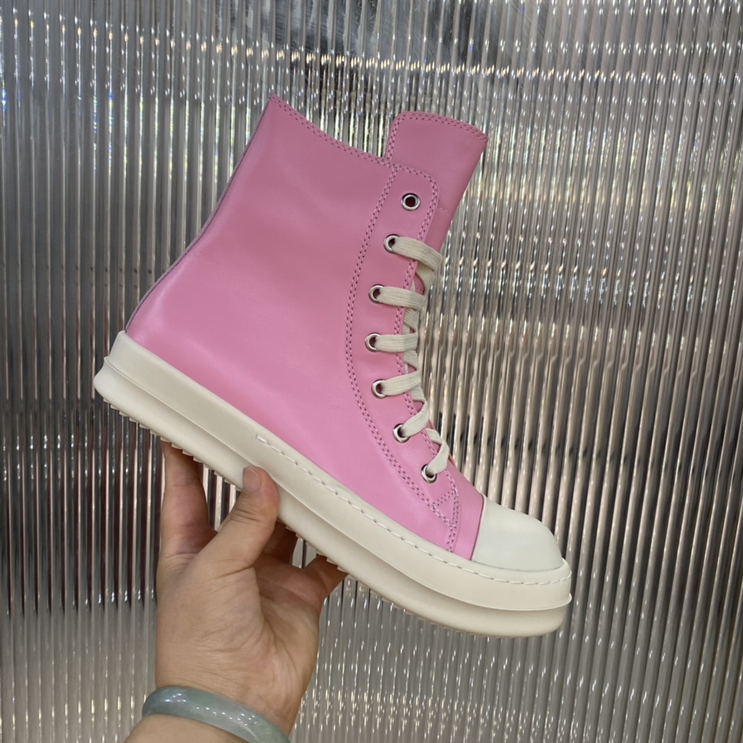 Bagsaaa Rick Owens High-Top Leather Sneakers In Pink