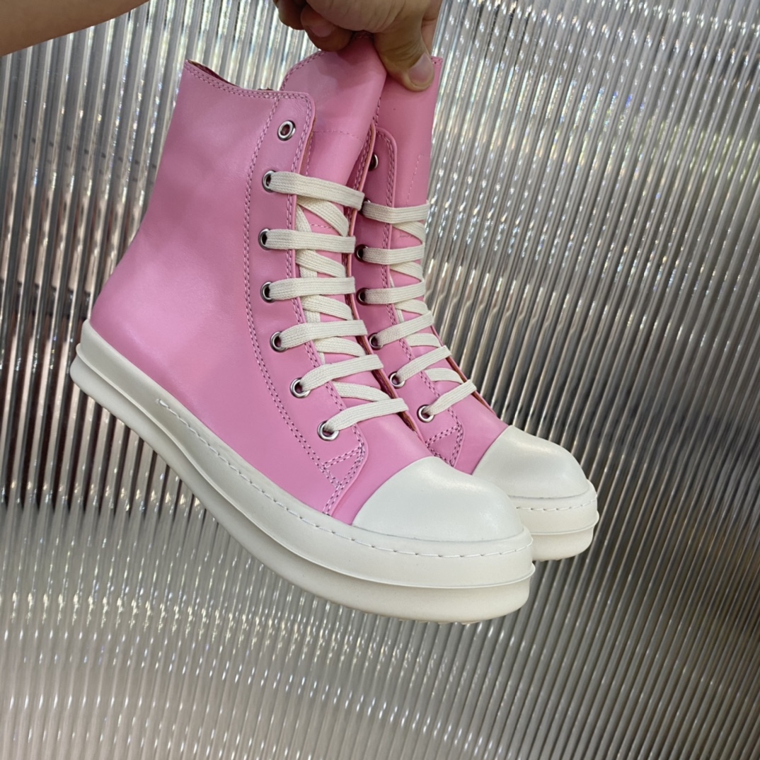 Bagsaaa Rick Owens High-Top Leather Sneakers In Pink