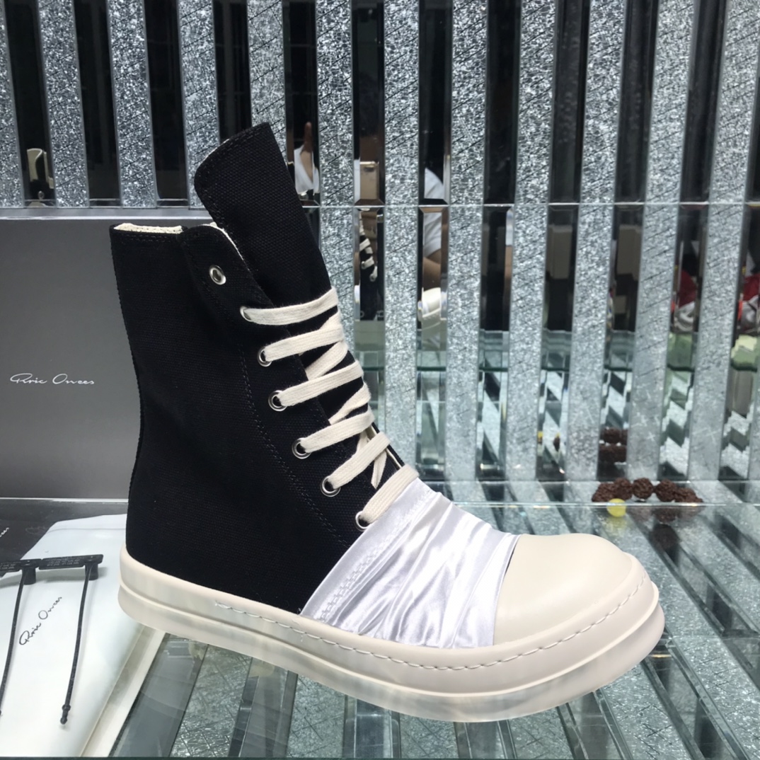 Bagsaaa Rick Owens High-Top Sneakers With Nylon Toe In White
