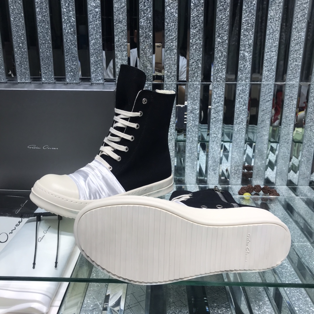 Bagsaaa Rick Owens High-Top Sneakers With Nylon Toe In White